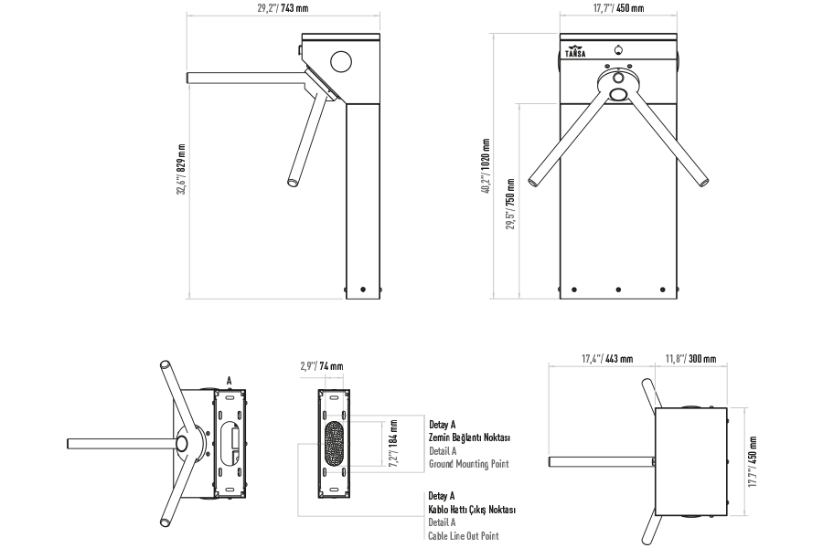 LTT 313E Tripod Turnike Sistemi Teknik Çizimi