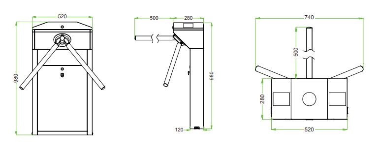 ZKT 1000 Düşen Kollu Tripod Turnike Sistemi